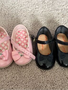 Vintage Infant Mary Jane Dress Shoes - Pink and Black Patent Size 1